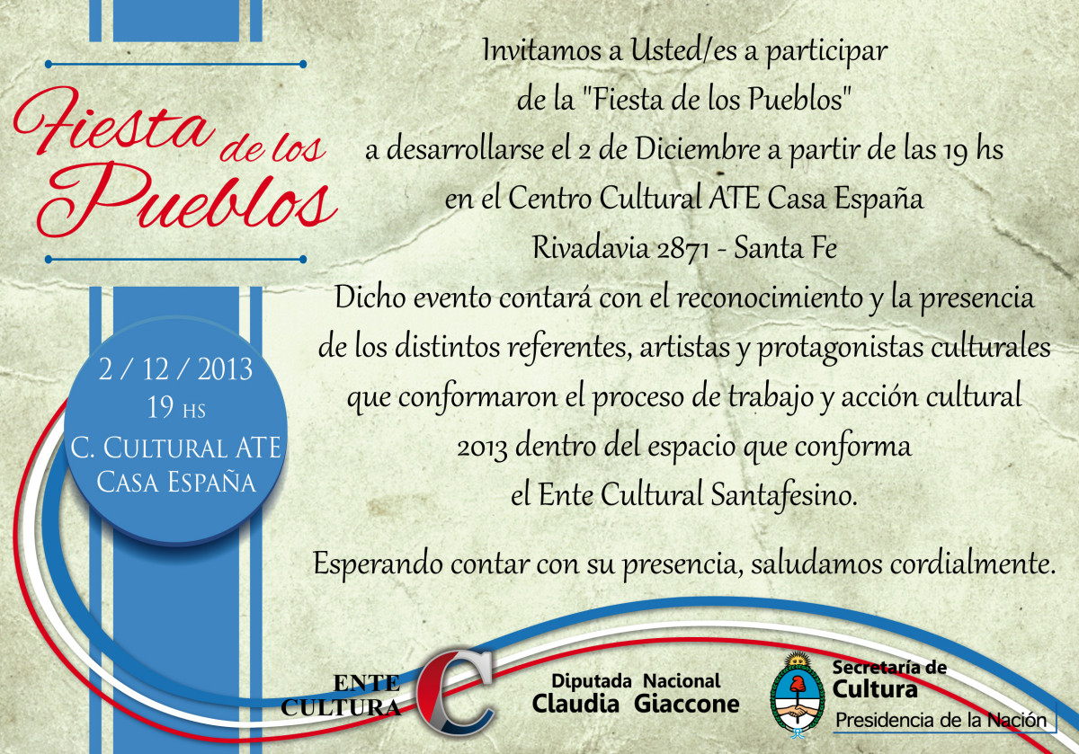 El Ente Cultural Santafesino cierra su año en Santa Fe con la «Fiesta de los Pueblos»