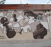 Nicolás Stancich pintó un mural en Montes de Oca