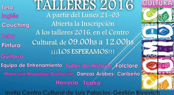 Abierta la inscripción a los «Talleres 2016» en Luis Palacios
