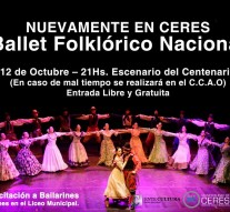 El 12 de octubre el Ballet Folclórico Nacional se presenta en Ceres